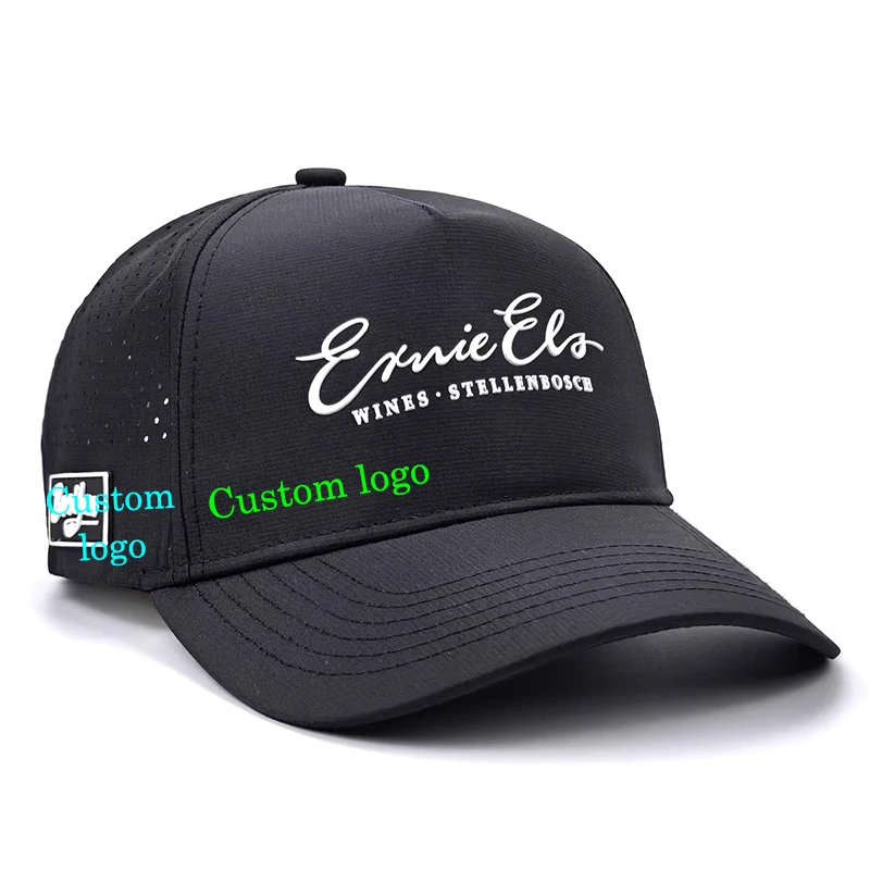 Custom laser cut mesh embroidery sports golf caps 6 panels rubber patch trucker hat surf hat waterproof Baseball Cap with rope