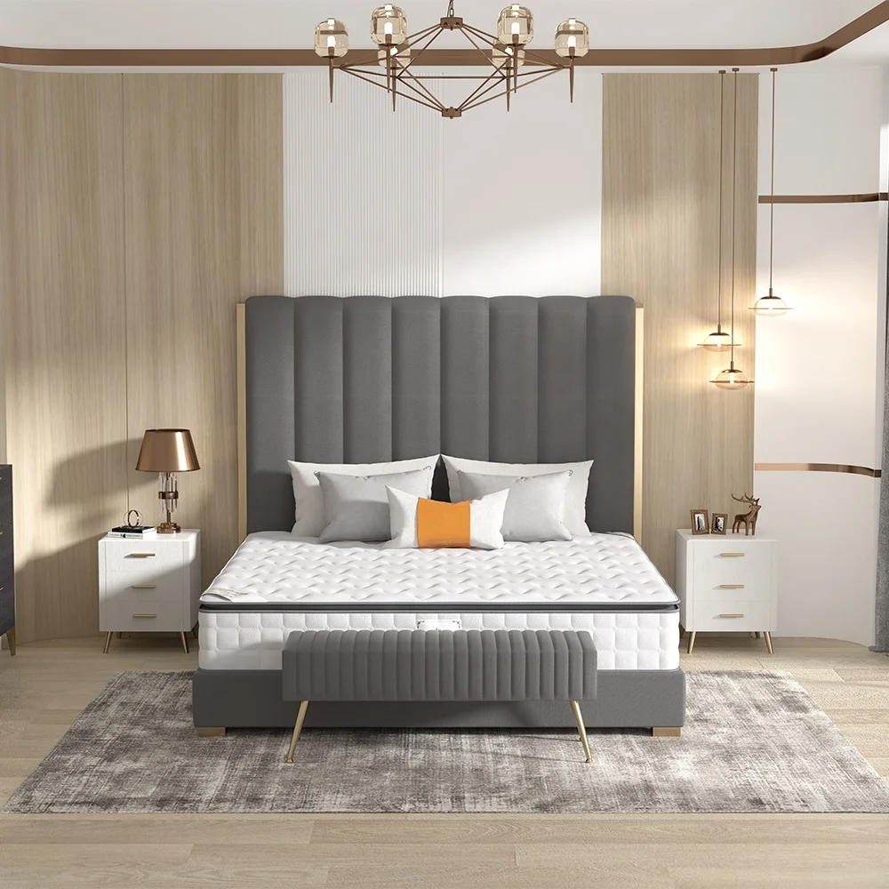 Modern hotel queen size wooden metal up-holstered beds frame wholesale suppile