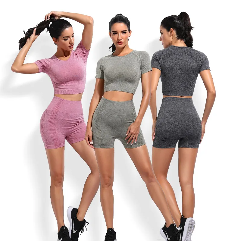 
seamless crop girl top shorts set summer short sets 2 piece women short sets 