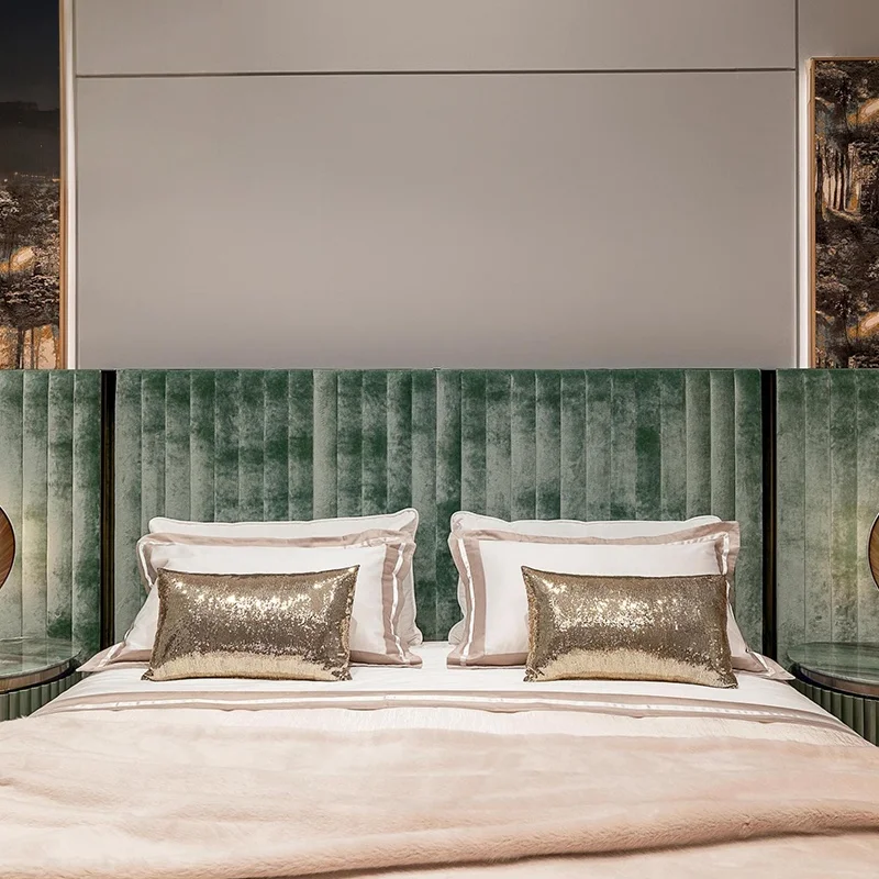 Custom Made Italian Design Modern Luxury Bedroom Furniture Set Upholstered Home Bedroom Bed With Headboard