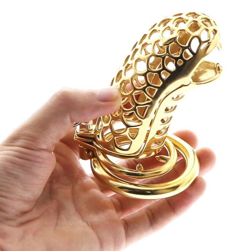 Gold Snake Stainless Steel Cock Ring With Spikes Chastity Cage Erotic Device Prison Penis Ring Sex Toys for Men Lock Rings