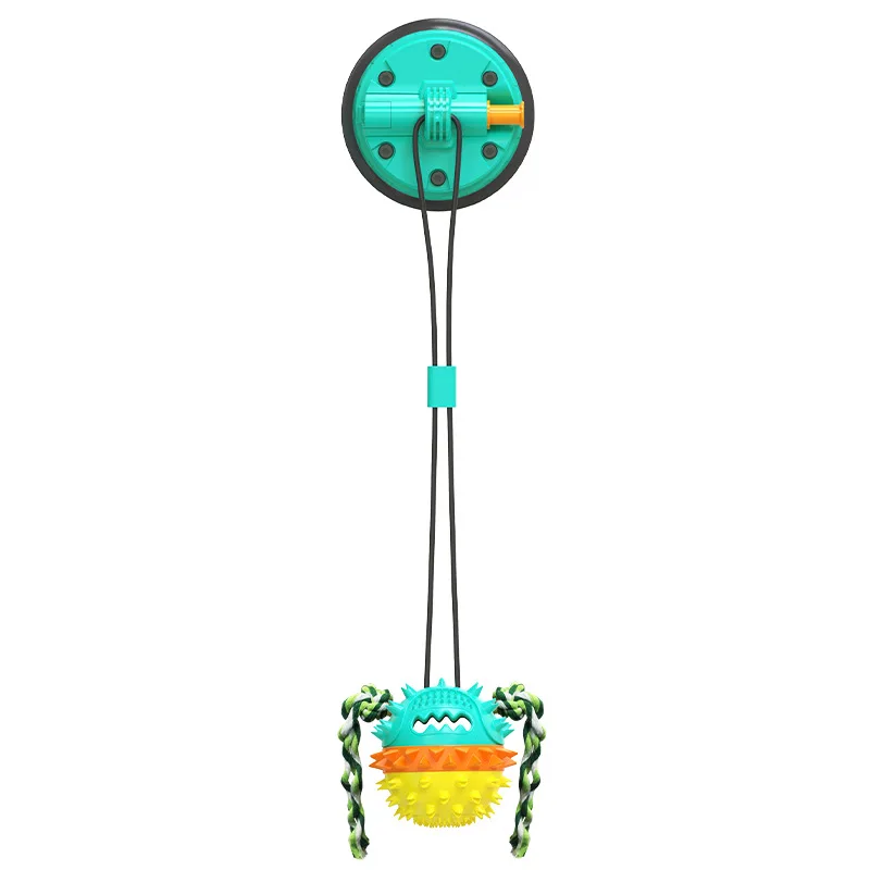 Super vacuum suction cup rope ball dog toy with sound function, food leakage function, teething toy function and bouncing functi