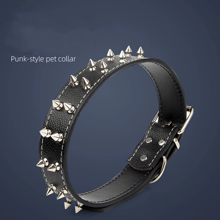 Wholesale Pet Dog Rivet Collars PU Leather Round Bullet Nail Studded Necklace Spiked Strap Punk Style Small Dogs Cat Collar