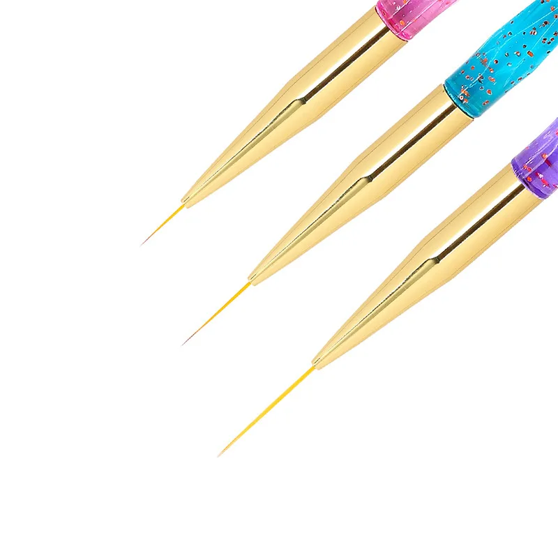 Destly High quality 3pcs/set nail liner brush painting flower manicure drawing tools private label acrylic liner nail brush