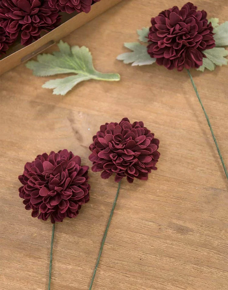 25pcs Real-Looking Artificial Flower burgundy Dahlia Daisy Flower with Stem for Wedding Bridal Shower Bride Bouquet Arrangement