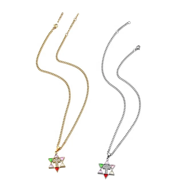 Yiwu Aceon Velle Stainless Steel Stylish Original Design Religion Colorful Triangle Crystal Stone David Star Cross Necklace