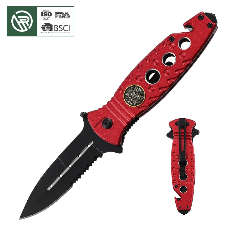 Free Sample Stainless Steel Handle Serrated Folding Pocket Knife Survival Camping Belt Clip 3cr13 Industrial Utility Knife