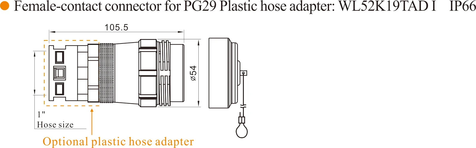 WL52K19TADI IP67 Waterproof 19 Pins Screwed socket Connector