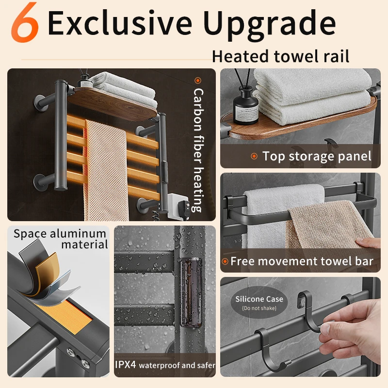 New style North American walnut electric towel rack for home bathroom intelligent digital display drying and storage rack
