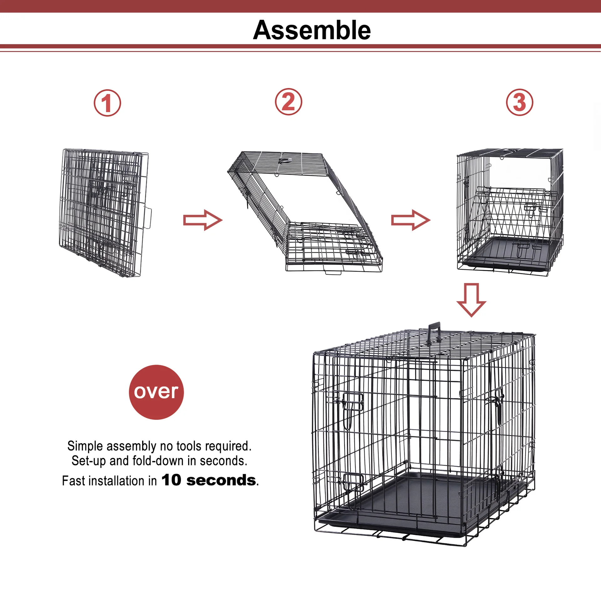 Foldable 2 Door Collapsible Puppy Dog Crate Cage Dog Kennel Folding Steel Crate Pet Cage Animal Cage