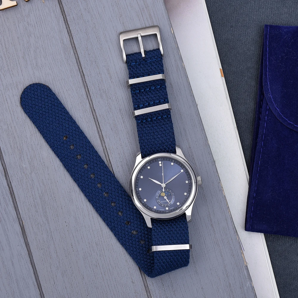 JUELONG Matte Premium Mesh Weave Nylon Watch Straps Green Nylon/Cotton Blend Striped Watch Strap 20mm 22mm