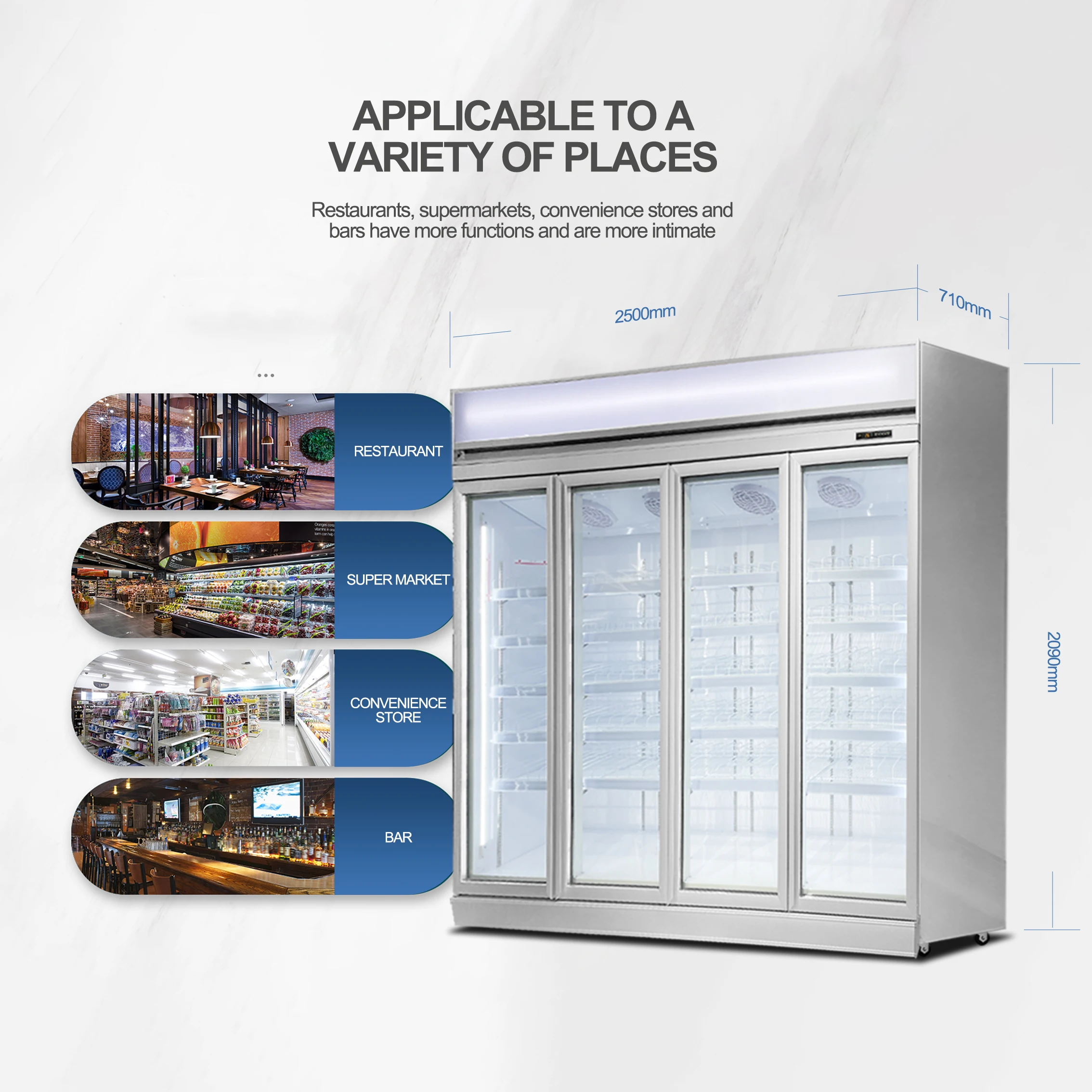 Commercial Freezers And Refrigerators with 4 Glass Door Upright Drink Chiller Beverage Cooler Display Cabinet