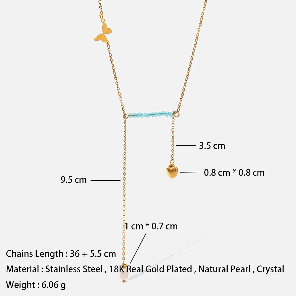 Fashion Pendant Blue Crystals Pearl Heart Necklace for Women Charm Butterfly Choker Necklaces Stainless Steel Jewelry Party Gift