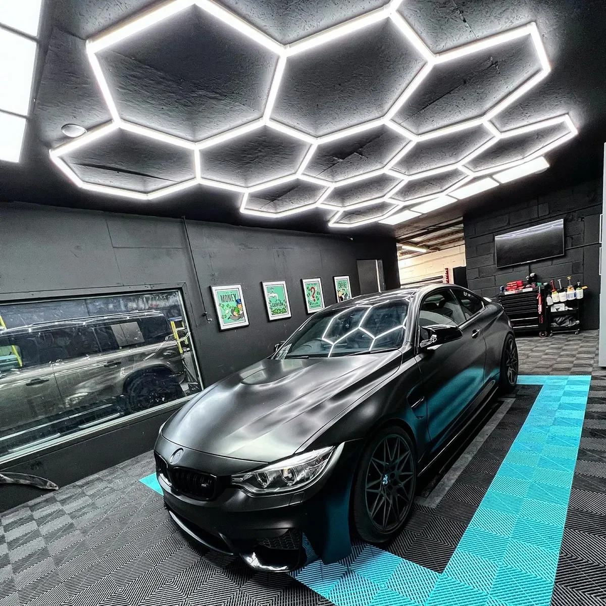 Хит продаж затемняемый потолочный светильник HanYin сотовый для ремонта автомобилей мастерской шестиугольный СВЕТОДИОДНЫЙ Потолок etl