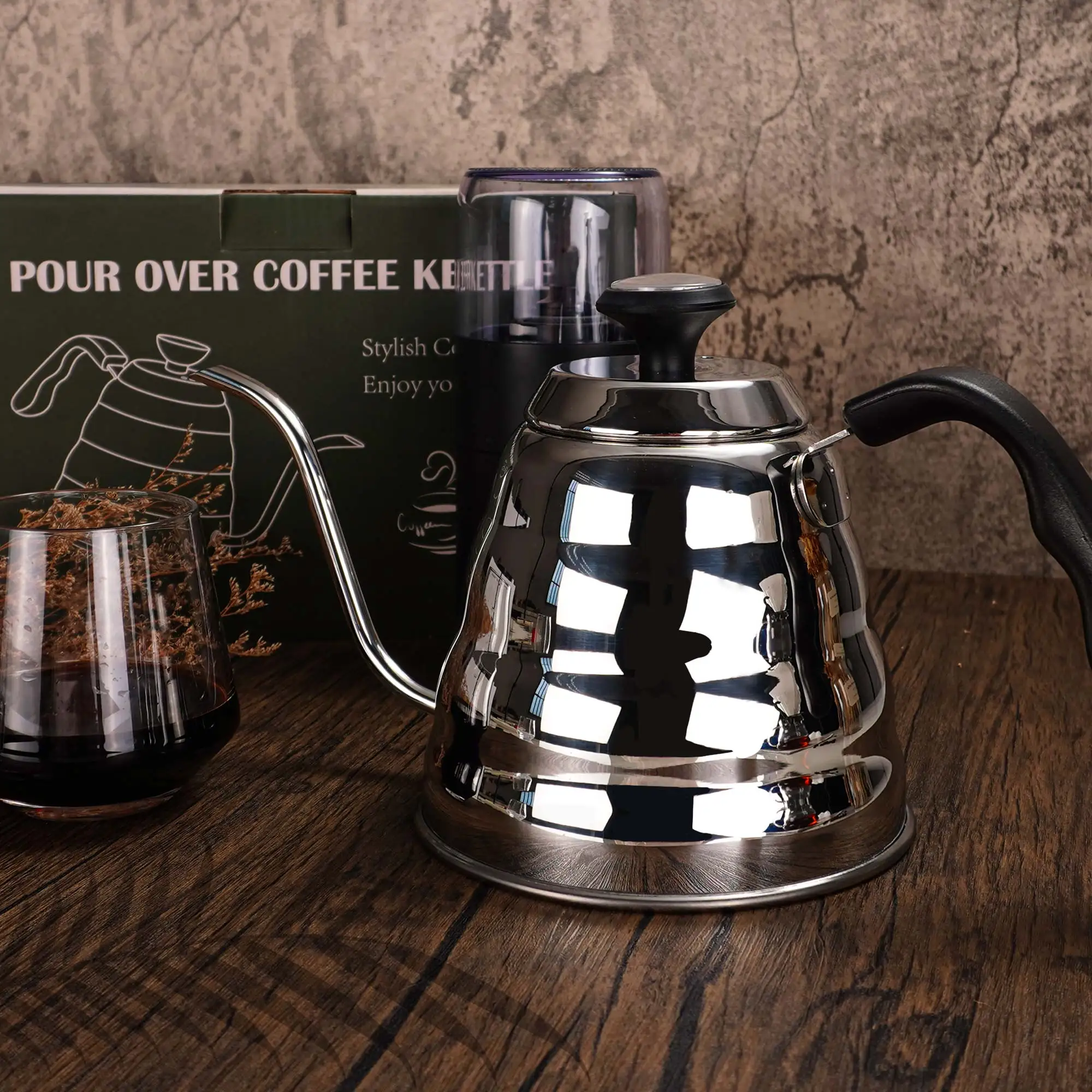 Hot Sale Barista Tool Brewing Pour Over Hand Drip Kettle Home Hotel Stainless Steel Cloud Gooseneck Coffee Pot With Lid