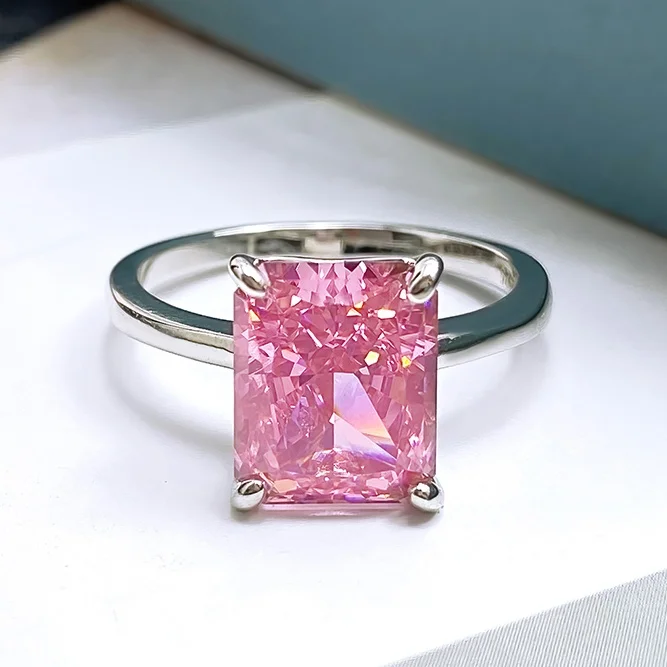 FOXI High Quality hot sale 8A iced cut pink stone 925 silver Ring women fine jewelry 925 Sterling Silver ring