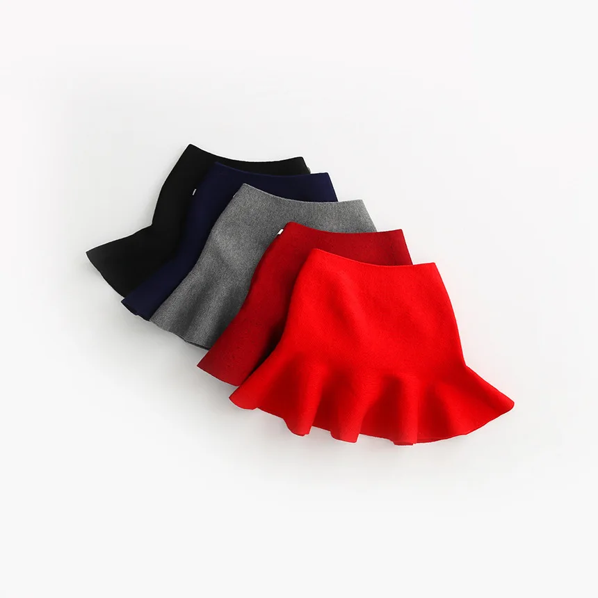 Toddler Girl Knitted Solid Skirt Children Girl  Cute Ruffle Fish Tail Skirt for Winter Fashion Girl Clothing
