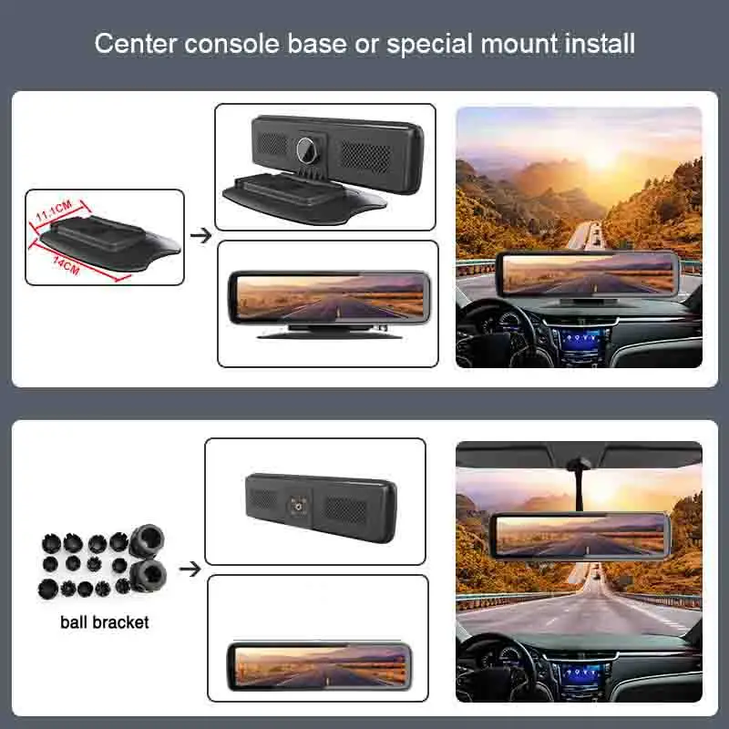12 Inch Dashboard Rearview Mirror Car DVR 4CH Camera Lens 720P Car Video Recorder G-sensor 360 degree view 256G SD card
