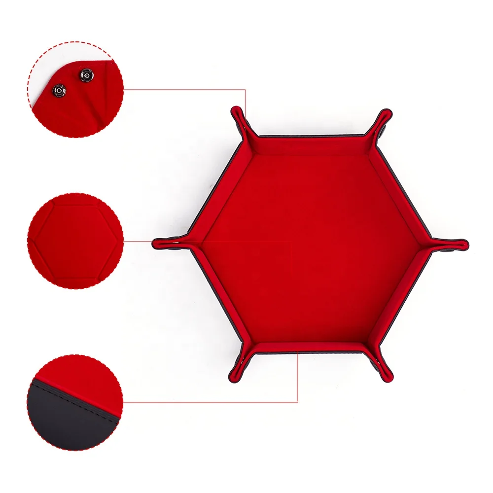 smaller sizes Hexagonal tray 6 faces colorful 17.5*17.5 cm Pu leather and velvet material dice box storage dnd dice tray