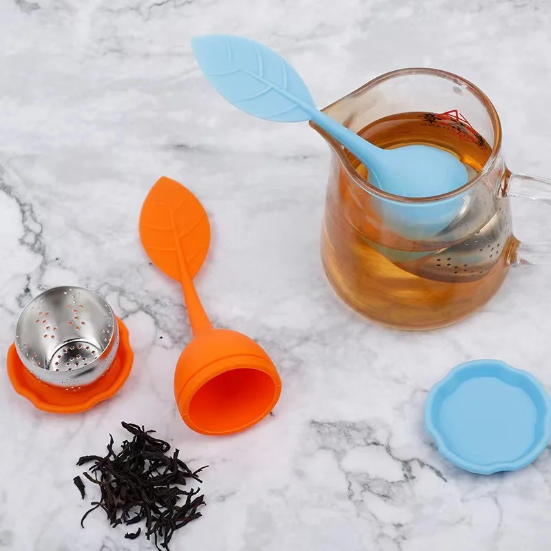 Wholesale Different Types Food Grade Silicone Leaf Shape 304 Stainless Steel Mini Tea Strainer