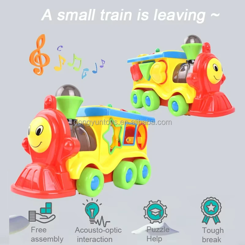 Electric musical train battery operated blocks puzzle Train Set Cartoon train with light and music Early Educational Toys