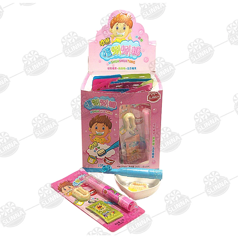 Hot selling toothbrush liquid candy teeth shape soft candy popping candy for kids halal