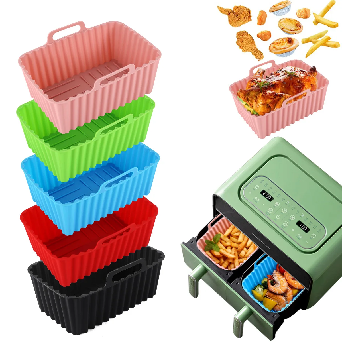 Rectangular Airfryer Silicone Pot Reusable Replacement  Air Fryer Silicone Liners for baking