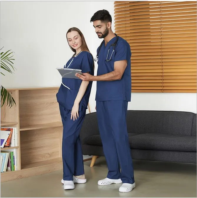 High-end polyester-cotton V-neck surgical gown hand-washing surgical nurse clothes split suit short sleeve custom wholesale