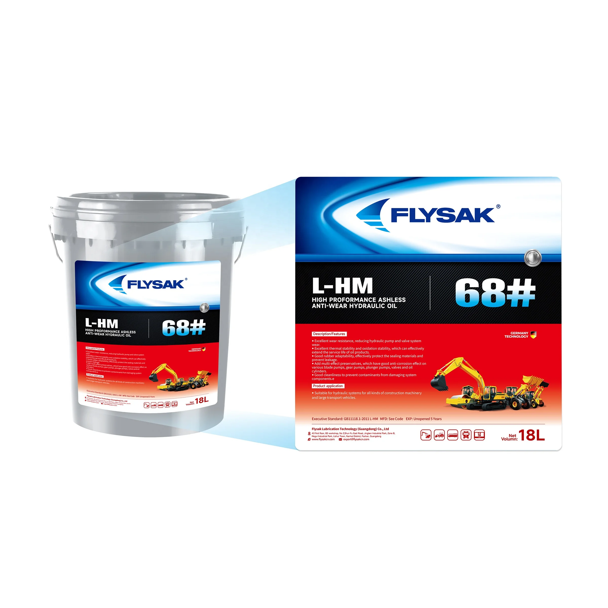 Engineering Machinery Lubricant Factory Wholesale L-HM 68 Anti-Wear Ashless Hydraulic Oil 18L