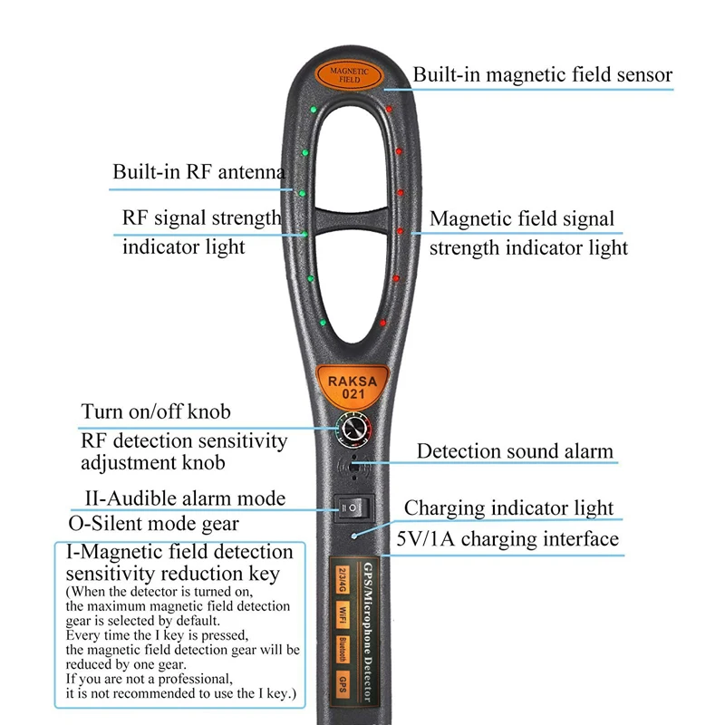 Professional Strong Magnetic Scanner Handheld Anti Bug Spy Camera GPS Tracker Cell Phone RF Signal Detector