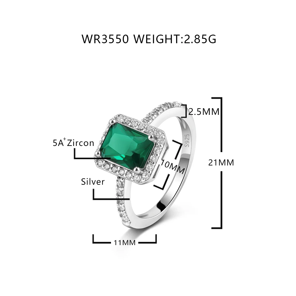 2022 New Style Big Green Crystal Diamond Baguette Cut Ice Out  fashion Women Jewelry rings