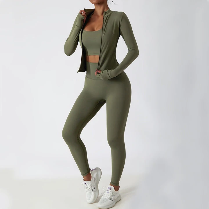 Custom Slim Fit Sportswear New Spandex High Waist Yoga Leggings Womens Gym Long Sleeve Yoga Jacket Set