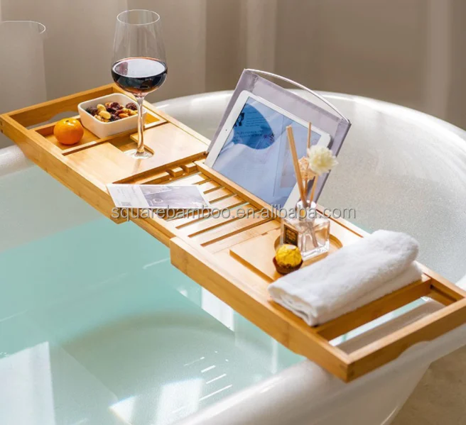 Expandable bathroom luxury bath tray bath tray bamboo bathtub caddy