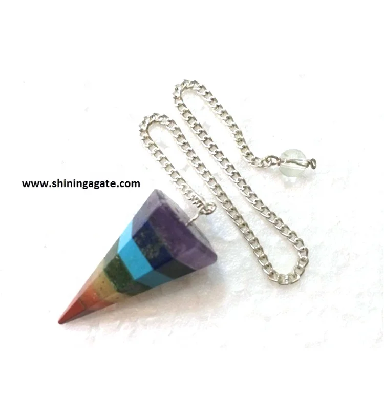 7 Chakra Bonded Pendulum Six Faceted Chakra Pendulum Wholesale Healing Chakra Pendulum