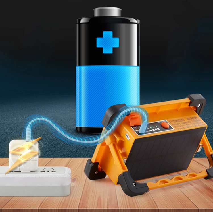 Outdoor camping USB power bank portable rechargeable solar spotlight floodlight with warning light work light battery