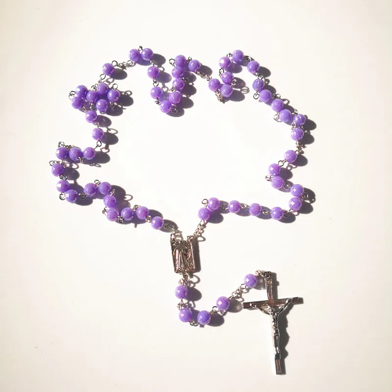 
Wholesale Cheap 59 Purple Acrylic beads our lady of lourdes centerpiece Rosary Jewelry 