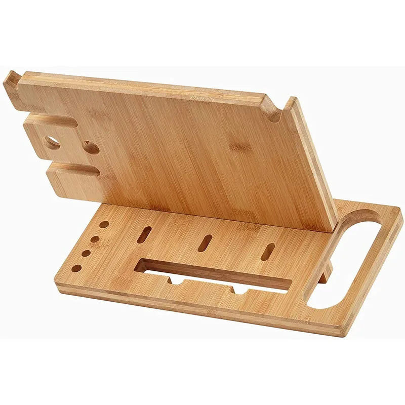 Multiple bamboo wood mobile charging stand for office