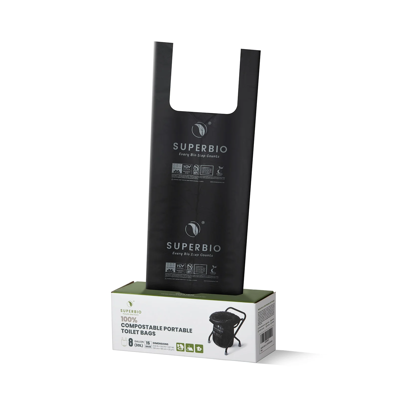 8 gallon Compostable  Portable Toilet Bags. Suitable for all Travel Purposes, Camping, and Outdoor Getaways