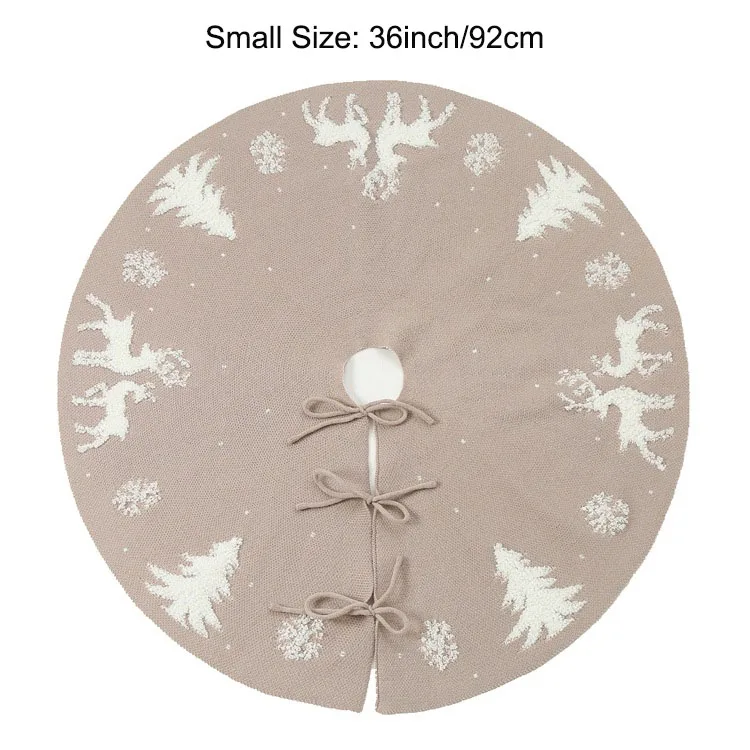 Wholesale Xmas Tree Decoration Round Polyester Cotton Grey Red 3D Knitted Fabric Embroidered Deer Christmas Tree Skirt Apron