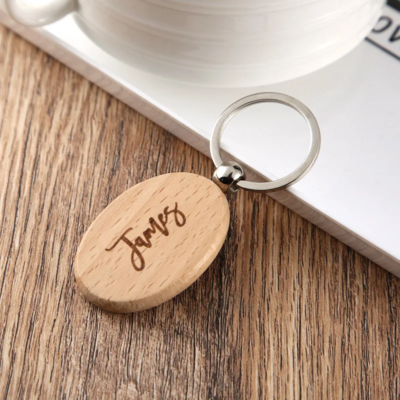 Wholesale Personalized Souvenir Promotional Gifts Key Chain QR Code Name Date Logo Custom Wood Keychains