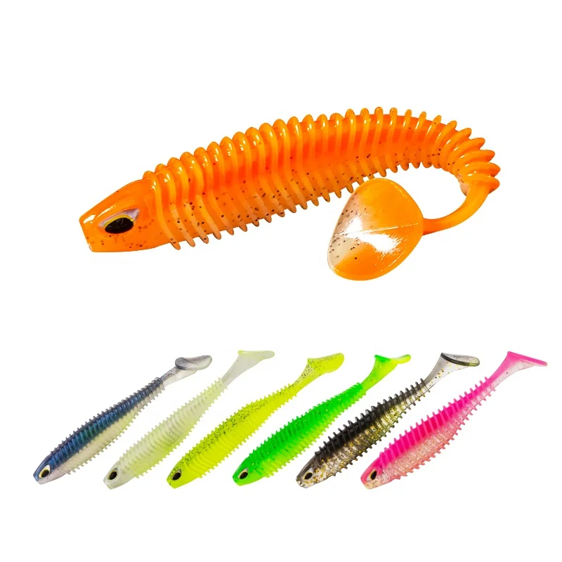New Double Color Paddle Tail 3D Eyes Artificial Fishing Lures 85mm/115cm Soft Lures 4pcs/bag For Saltwater