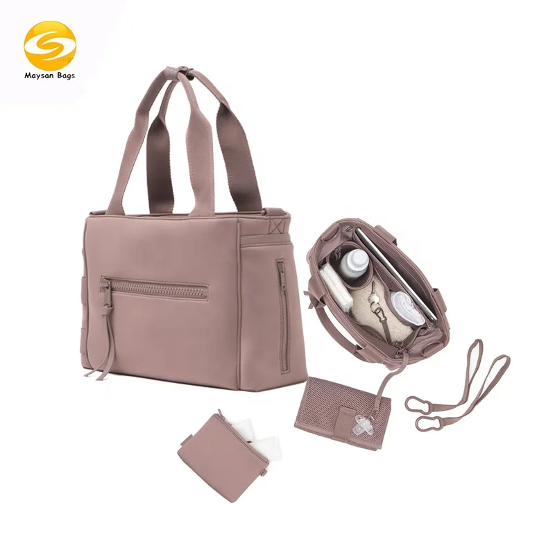light weight pink diaper bags with changing pad large capacity waterproof diaper tote for women washable neoprene baby bags