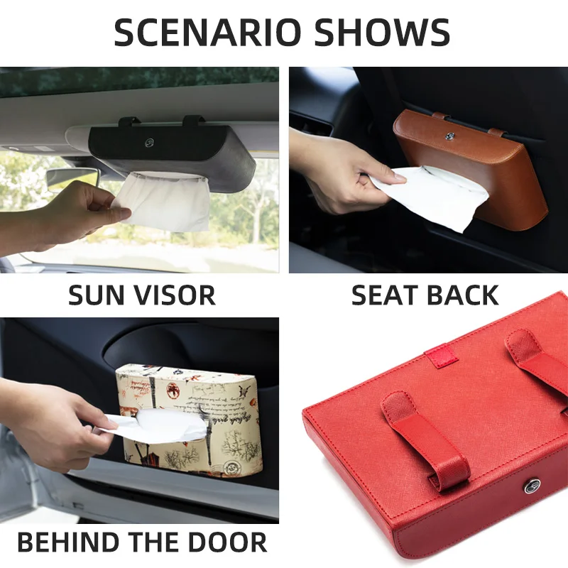 2021 New Car Interior Accessories Portable Visor Tissue Holder PU Leather Box Organizer