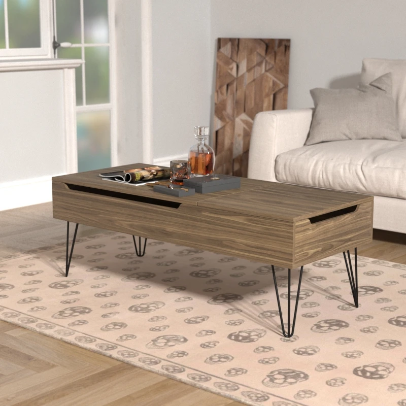 Modern Wood Multifunction Adjustable Extendable Pop Up Lift Top Center Coffee Table With Stainless Steel Metal Legs
