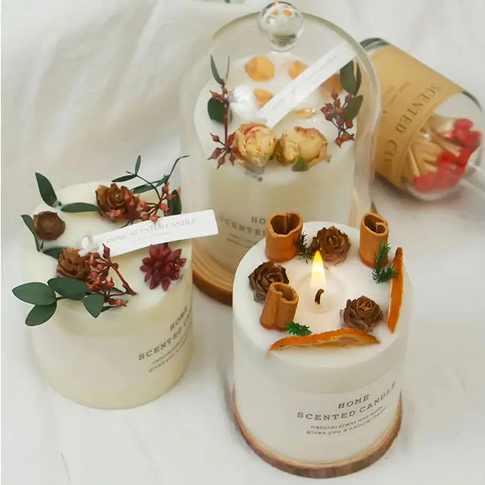 Hot Selling Dried Flower Scented Candles Soy Wax And Fragrance Oils Aromatherapy Aroma Candles With Glass Jar Tin Gift Box
