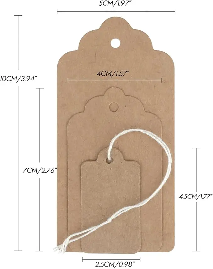 Recyclable Kraft Paper Hang Tags with String Price Display Tags for Jewelry Clothing Products Bag Parts & Accessories