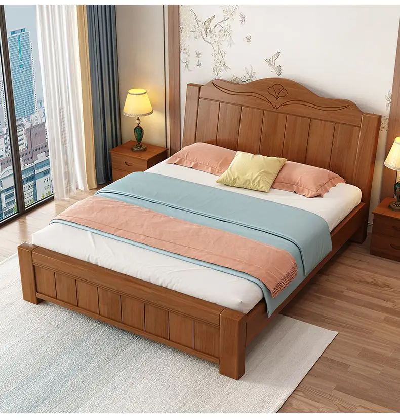 Wholesale Luxury Home Queen Double Wooden Beds Furniture Modern Cheap Bedroom Full King Size Solid Wood Bed