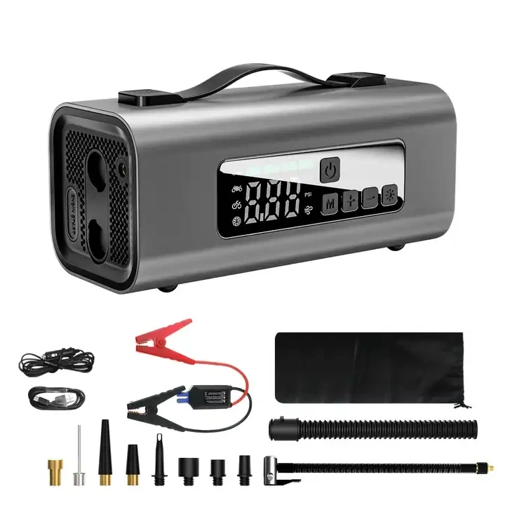 New Cordless Tire Inflator Air Compressor Car Jump Starter 2000A, Safe Car Jumper Starter Portable Jump Box with Display, Light