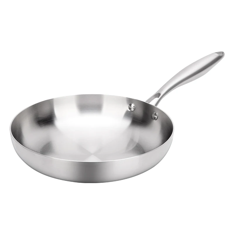 Frying pan long handle mini deep cooking kitchen cookware pots induction bottom non stick double sided 304 stainless steel pan