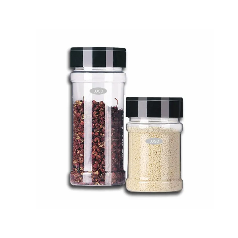 2020 New Hand Operated Clear Cooking Plastic PET Spice Herbs Garlic Powder Jar Cylinder Condiment With Double Open Flip Top Lids